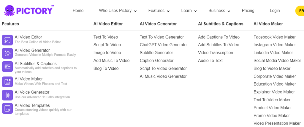 Best ai video generator: Pictory Features
