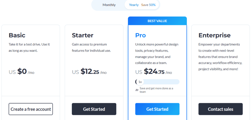 
Visme: Screenshot of Pricing